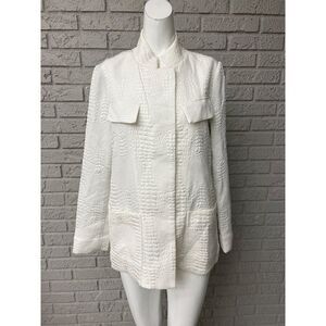 Chico’s Black Label Women White Textured Lightweight Jacket Size 8